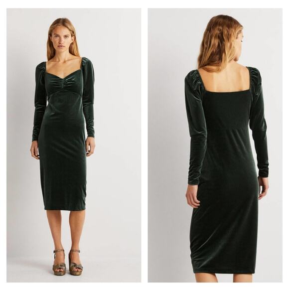Boden | Dresses | Boden Green Velvet Sweetheart Midi Dress Onyx Green Size  6 | Poshmark
